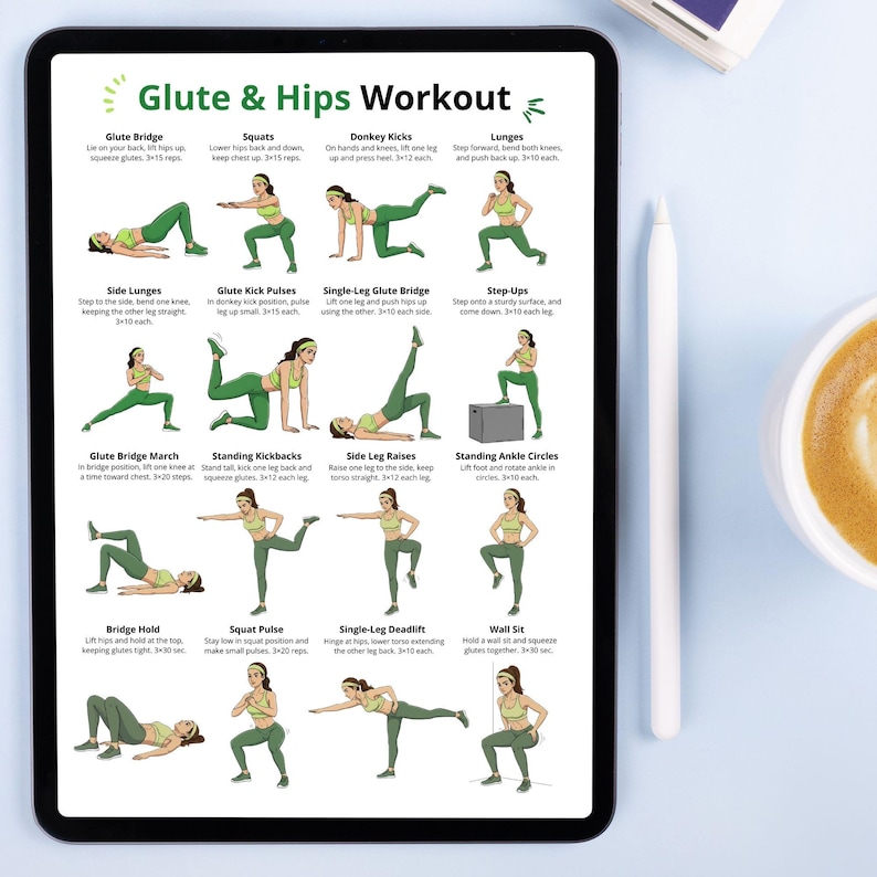 Glute and Hips Workout | Lower Body Exercise Chart | Leg and Glute ...