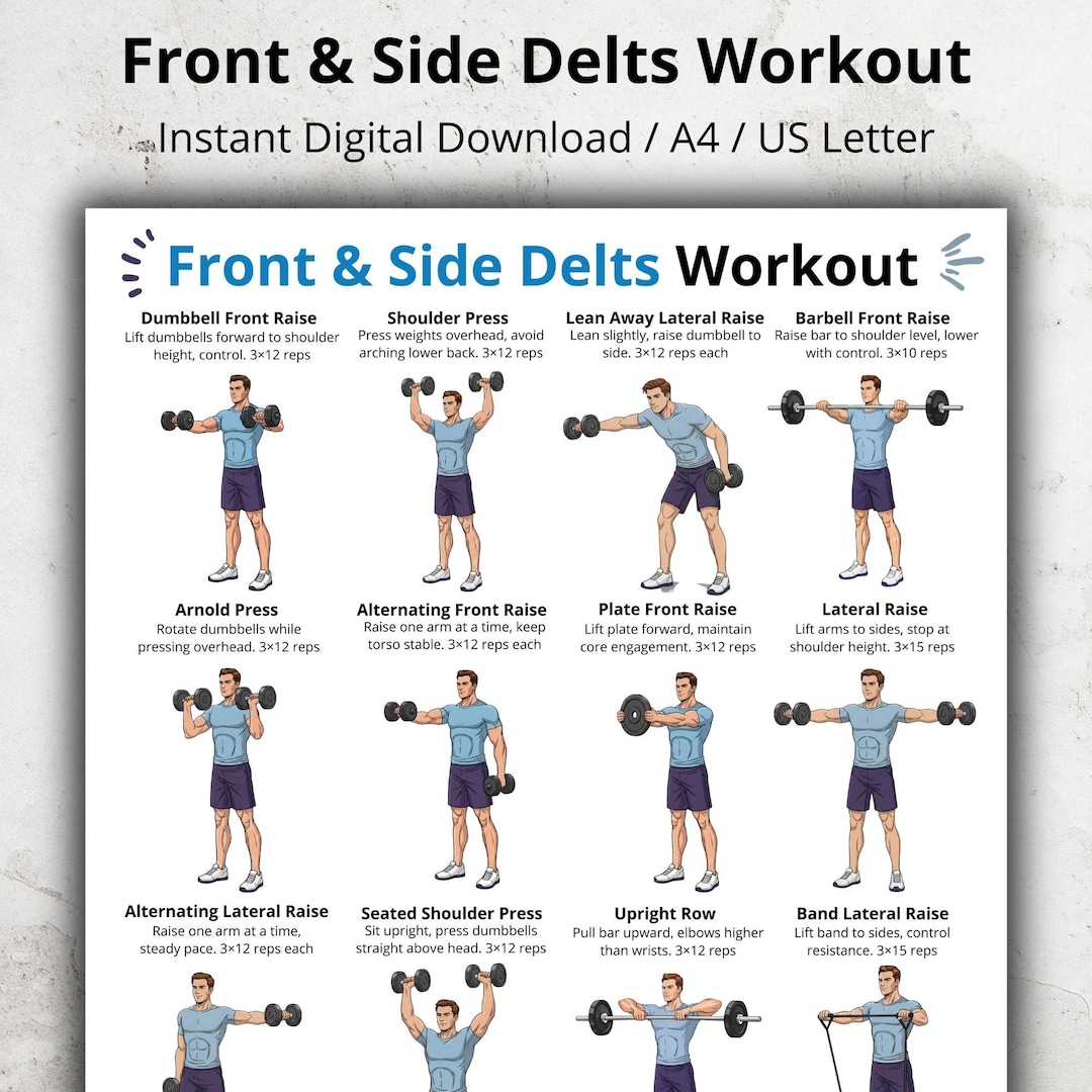 Dynamic Front Exercise Front and Side Delts Workout Poster PDF, Shoulder Exercise Chart ...