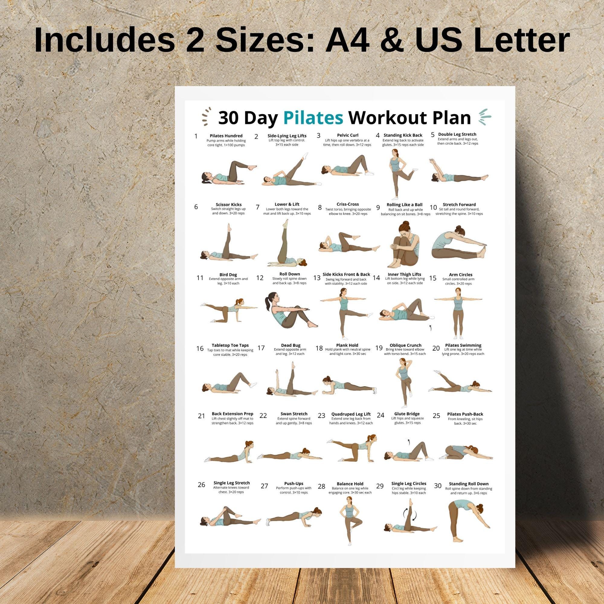 30 Day Pilates Workout Plan Printable, Daily Pilates Exercises at Home ...