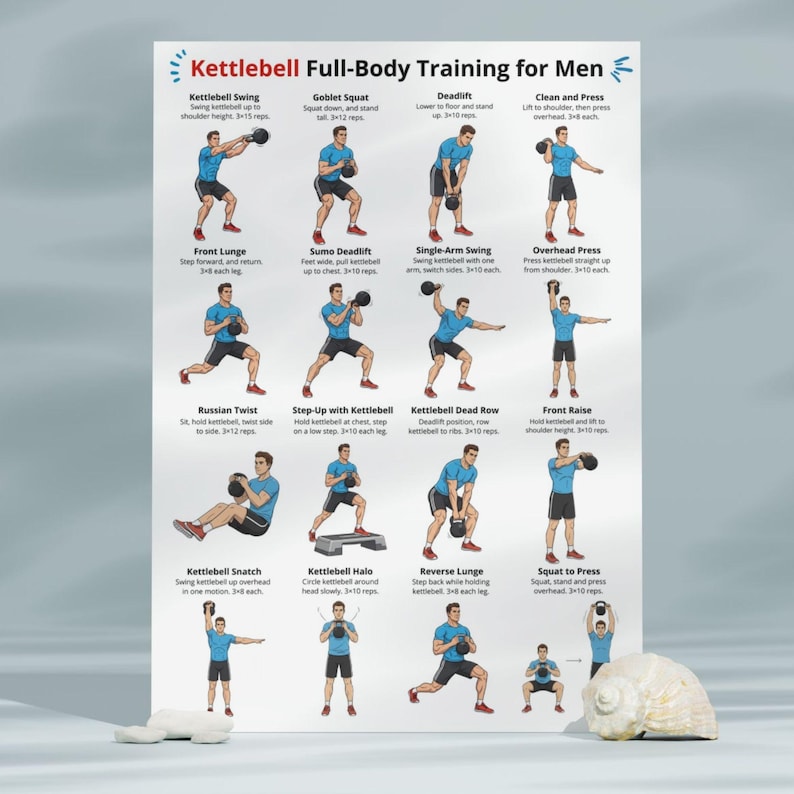 Kettlebell Full Body Workout for Men PDF, Home Gym Exercise Chart for
