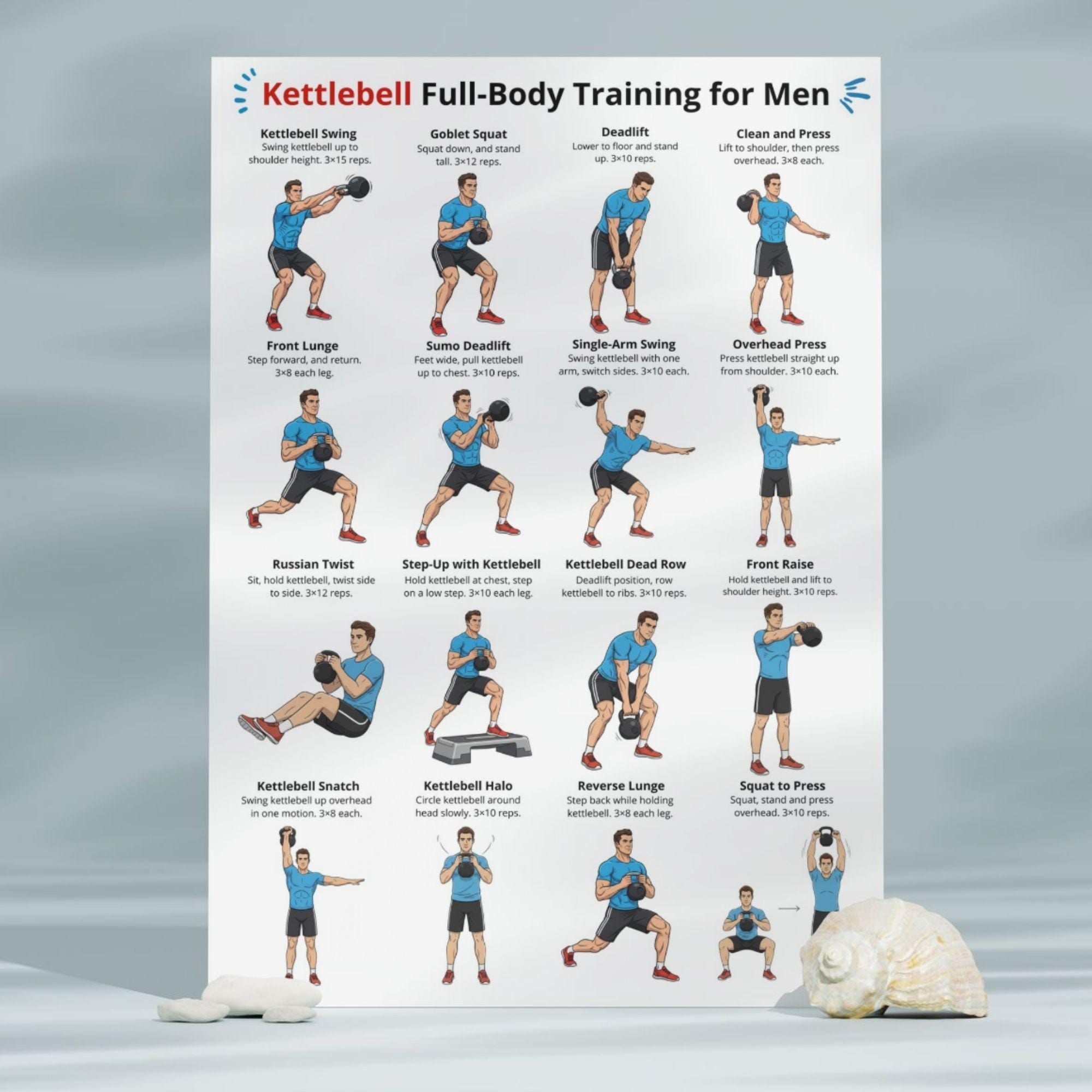 Kettlebell Full Body Workout for Men PDF, Home Gym Exercise Chart for ...