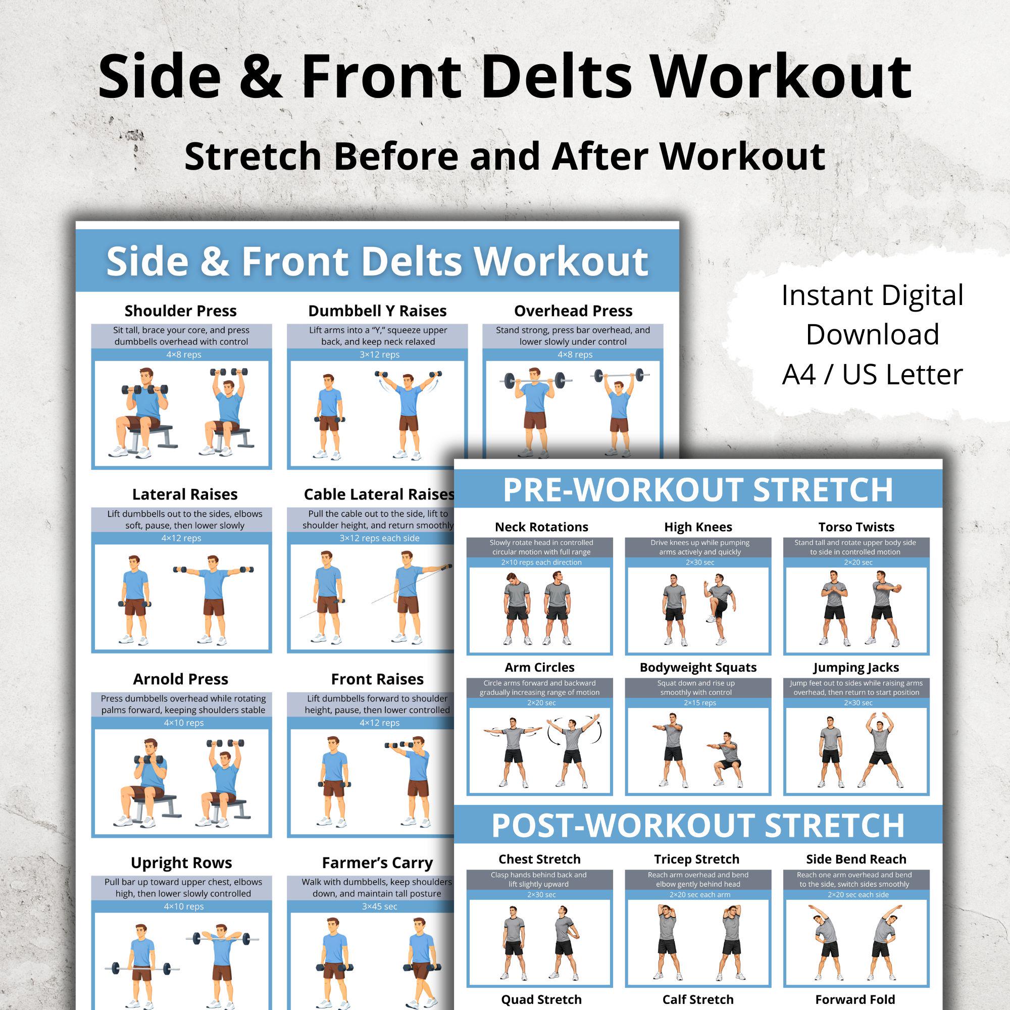 Front Dlets Side and Front Delts Workout Poster PDF, Shoulder Gym Exercise Chart ...