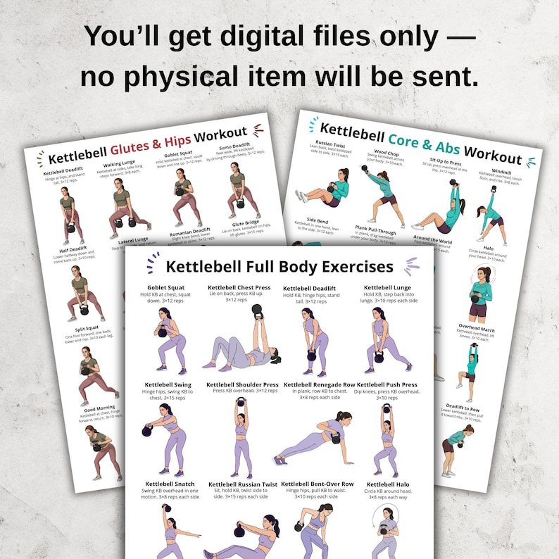 Kettlebell Workout Set, Full Body Kettlebell Exercises, Core Abs Glutes