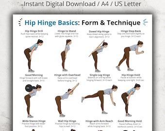 Hüftgelenk-Übungen Poster, Unterkörpergelenk-Übungstabelle zum Ausdrucken, Körpergewicht-Beine-Unterkörperübungen, At Home Gym Workout-Poster PDF