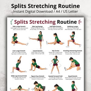 Splits Stretching Poster PDF, Leg Split Stretch Exercise Chart Printable, Flexibility and Leg Stretch Exercises for Home Workout and Gym