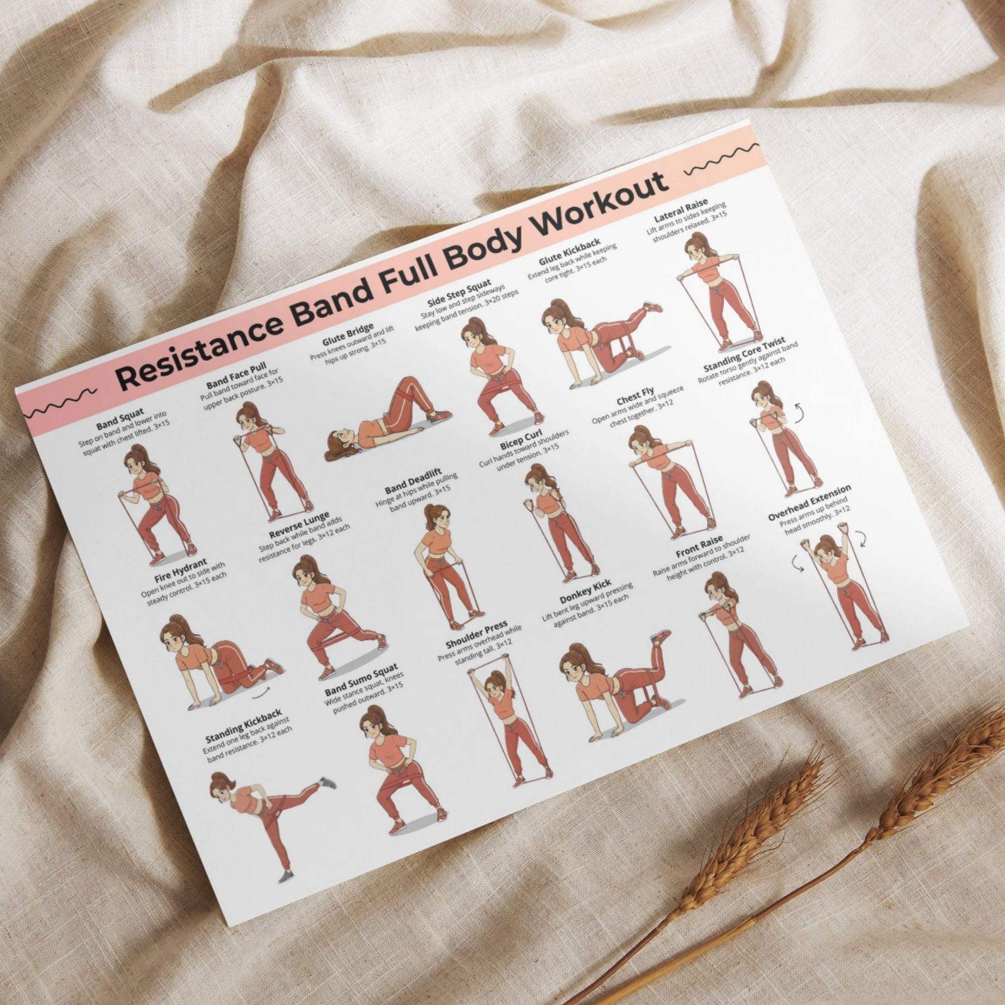 Resistance Band Workout Poster, Band Exercises at Home Chart PDF, Full ...