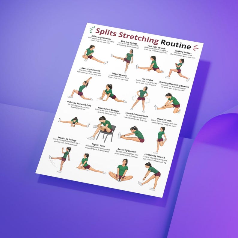 Splitz Chart Splits Stretching Poster PDF, Leg Split Stretch Exercise Chart ...