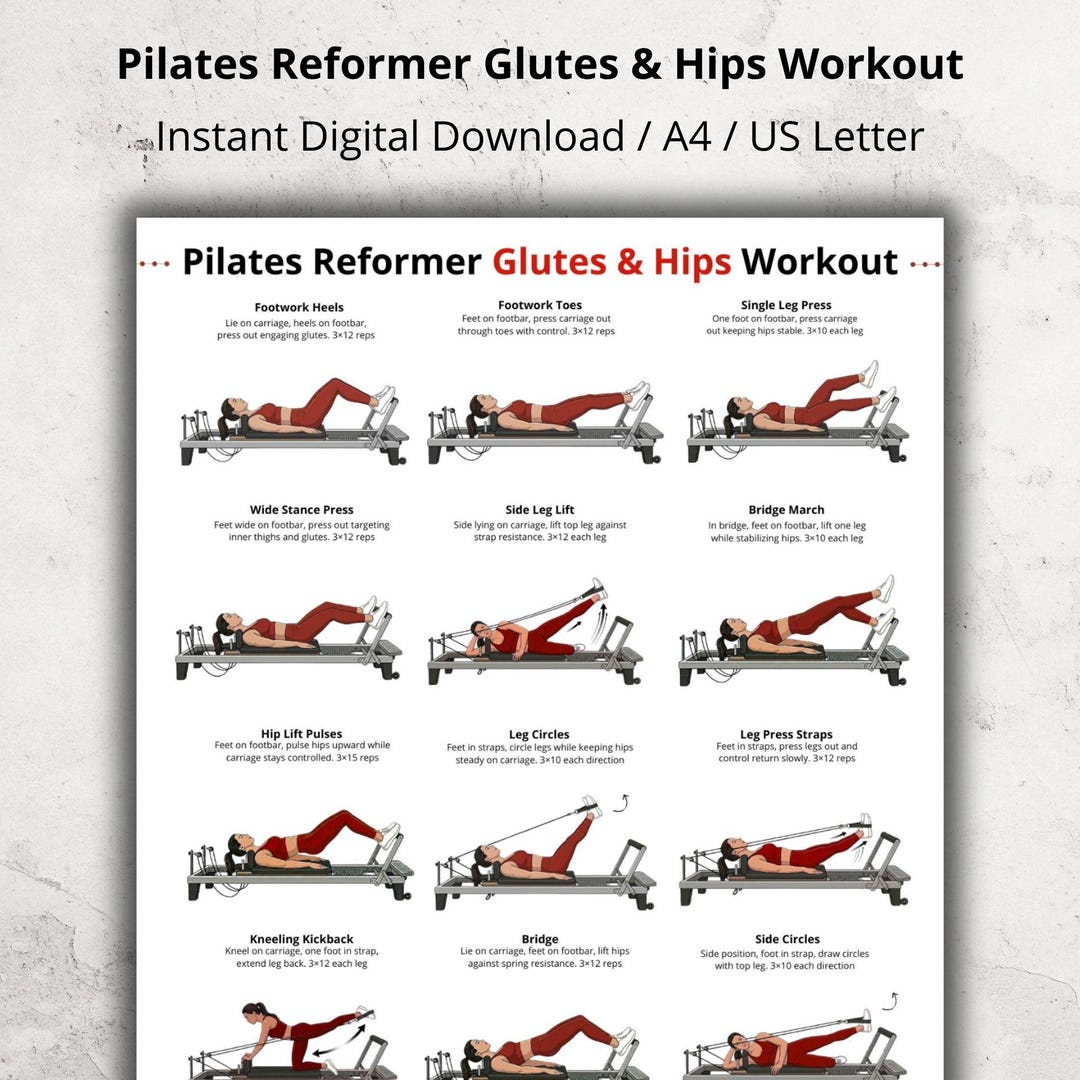 Pilates Reformer Glutes Hips Workout Printable, Glute and Hip Exercises ...