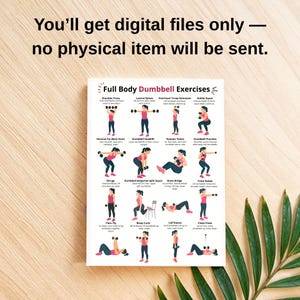 May include: A white poster with the title "Full Body Dumbbell Exercises" and illustrations of various exercises. The poster includes text that reads "You'll get digital files only &mdash; no physical item will be sent."