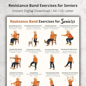 Resistance Band Exercises for Seniors, Printable Low Impact Routine for Older Adults Instant Download, Elderly Workout Chart Poster PDF