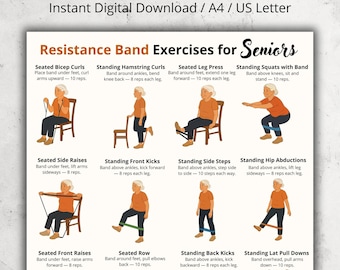 Resistance Band Exercises for Seniors, Printable Low Impact