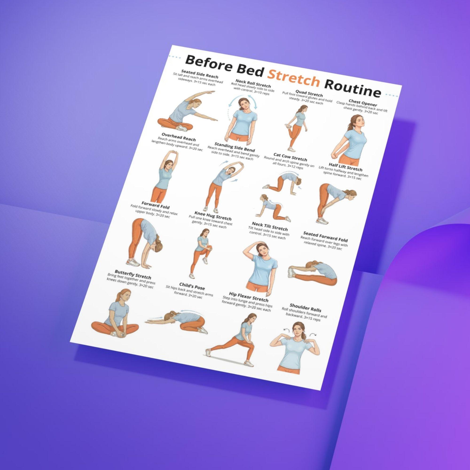 Before Bed Stretch Routine Printable, Night Stretching Exercises ...