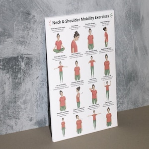 Nack- och axelövningar, mobilitetsövningsaffisch i PDF-format, sittande och stående stretchövningar, hållningsövningar att skriva ut, träning utan utrustning bild 10