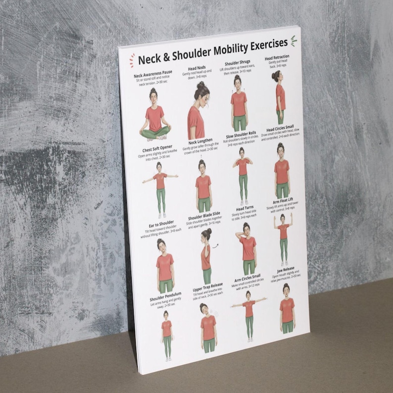 Neck and Shoulder Exercises, Mobility Exercises Poster PDF, Seated and ...