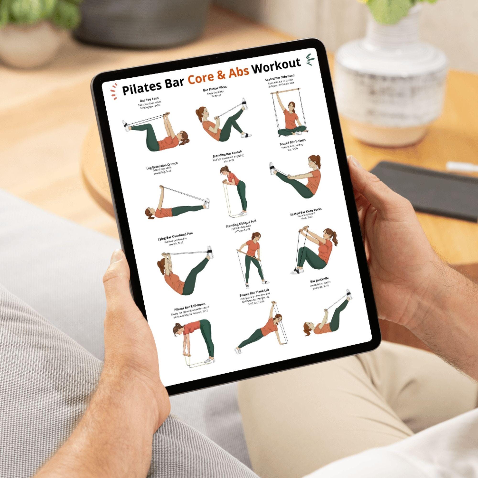 Pilates Bar Core & Abs Workout, Core Abs Exercises Chart, Pilates Bar ...