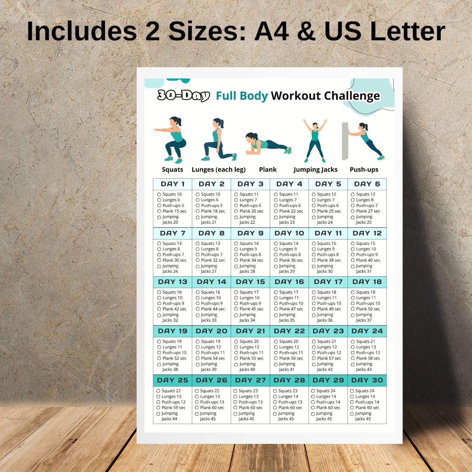30 Day Full Body Workout Challenge – at Home Exercise Chart, No ...