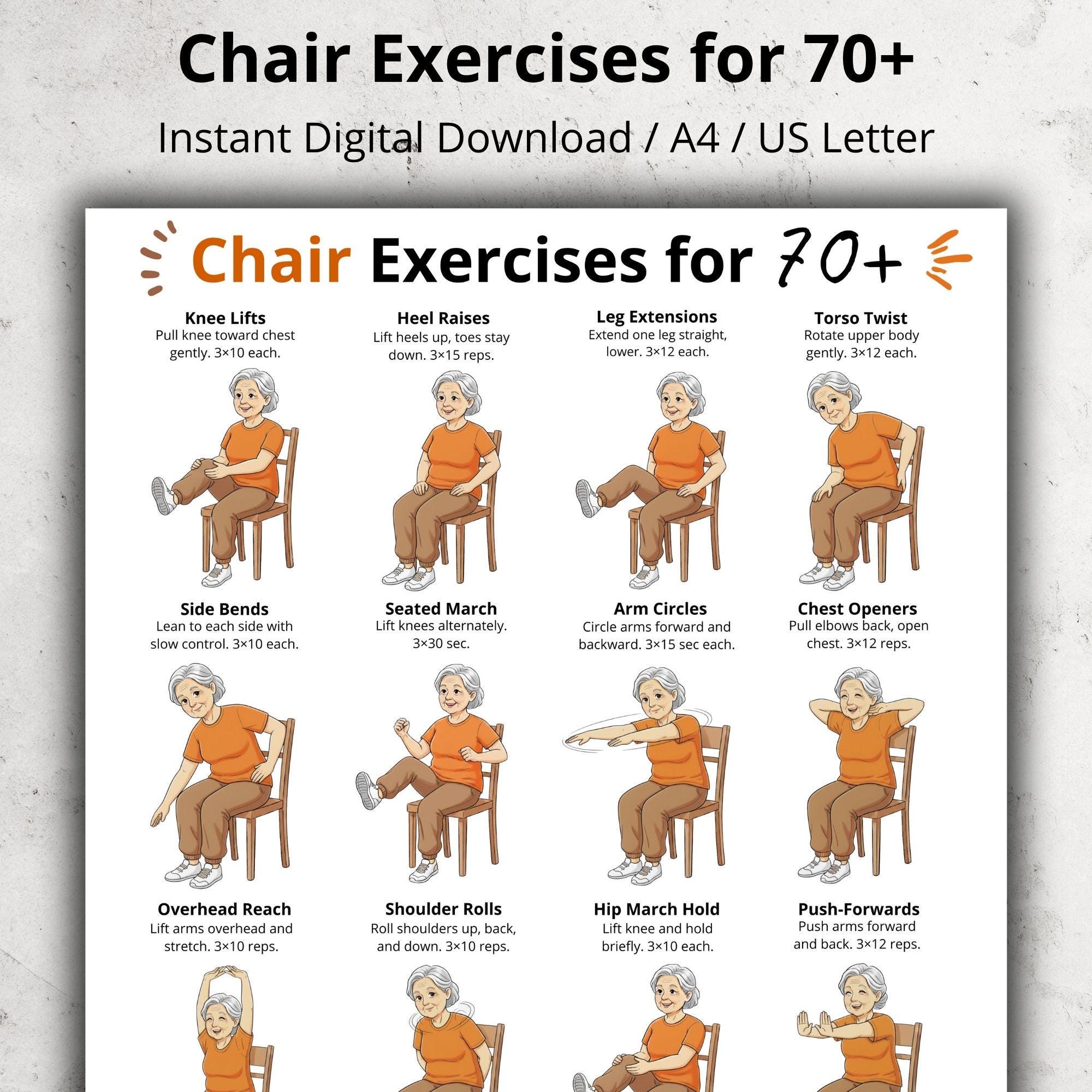 Gentle Mobility Routine Chair Exercises for 70+ Printable, Senior Seated Routine Chart, Low ...