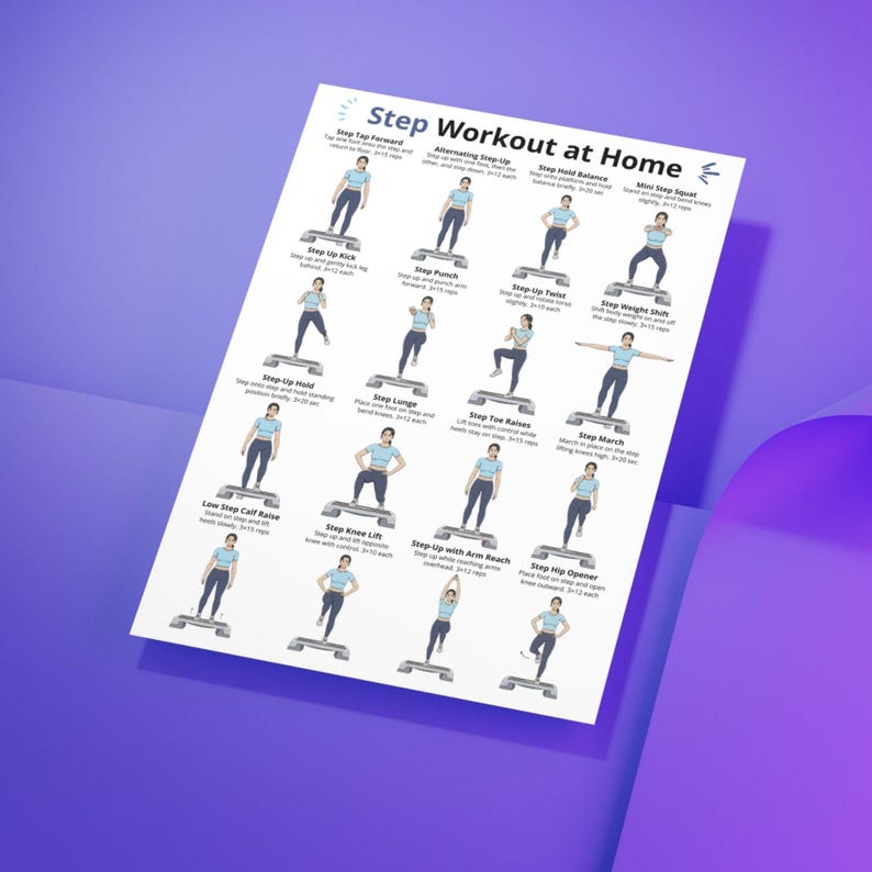 Step Workout, Step Exercises at Home, Aerobic Step Exercises Chart ...