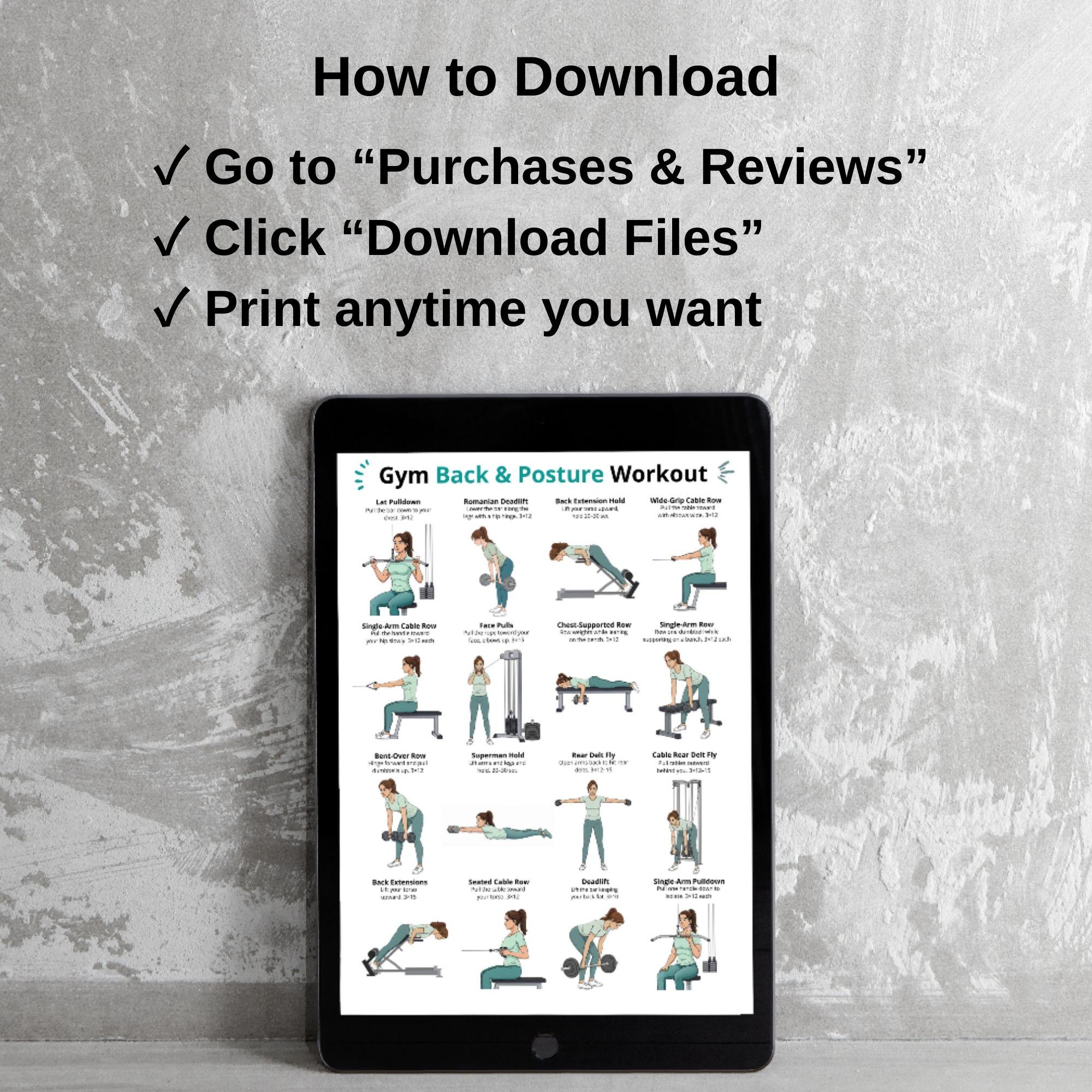 Gym Back & Posture Workout Poster, Back Exercises Chart PDF, Cable and ...