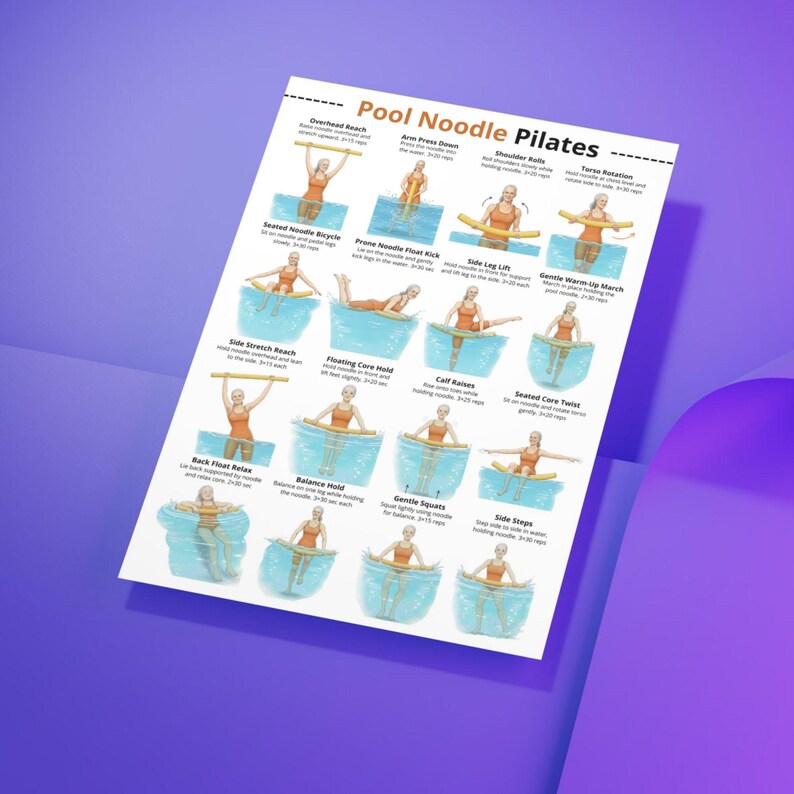 Pool Pulates Pool Noodle Pilates Exercises Printable, Water Pilates and Aqua ...