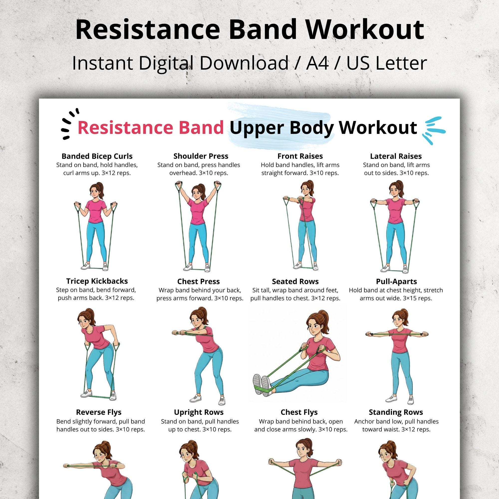 Resistance Band Upper Body Workout Printable | Home Gym Exercise Poster ...