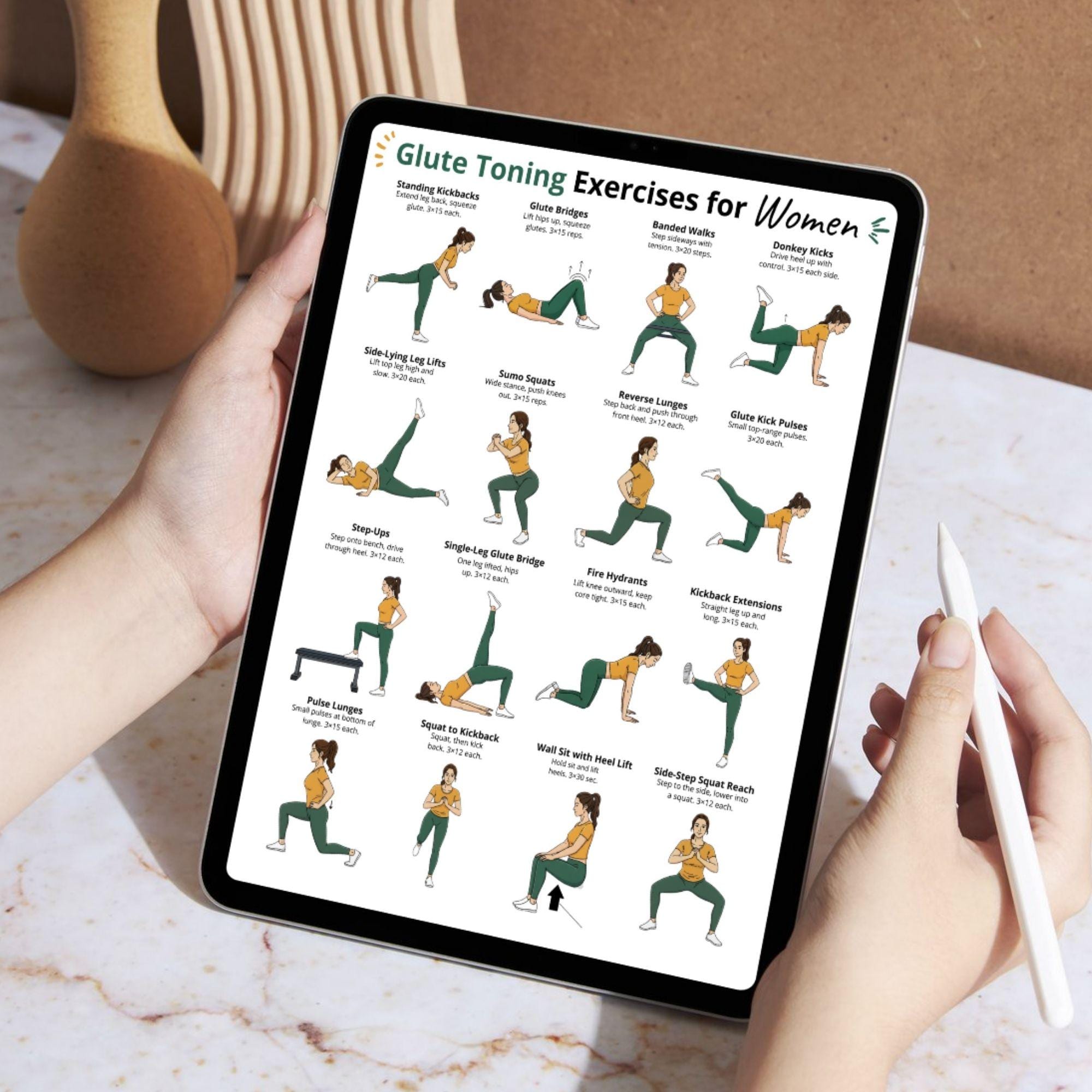Glute Exercises for Women, Lower Body Exercise Chart, Glute Workout ...