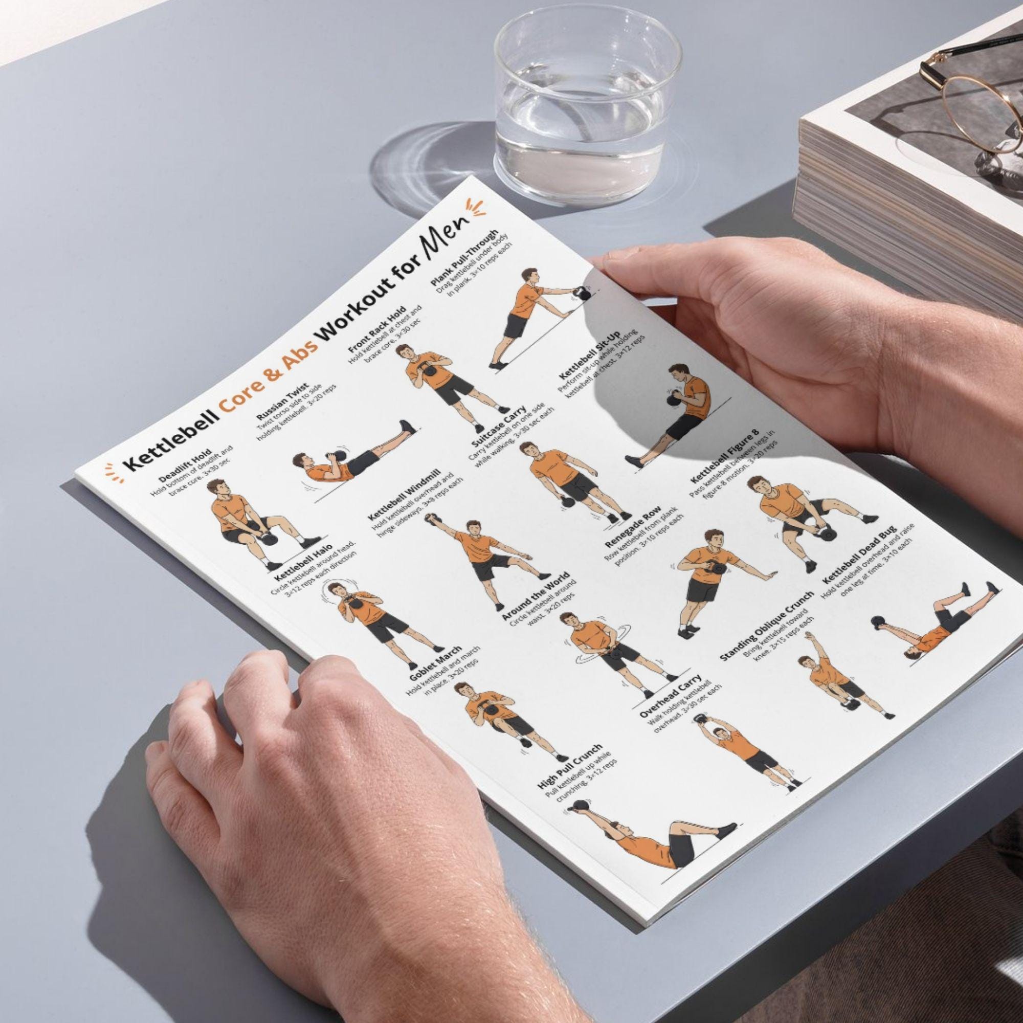 Kettlebell Core & Abs Workout Poster for Men – Kettlebell Abdominal and
