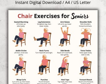 Chair Exercises for Seniors, Seated Exercise Chart PDF, Seated
