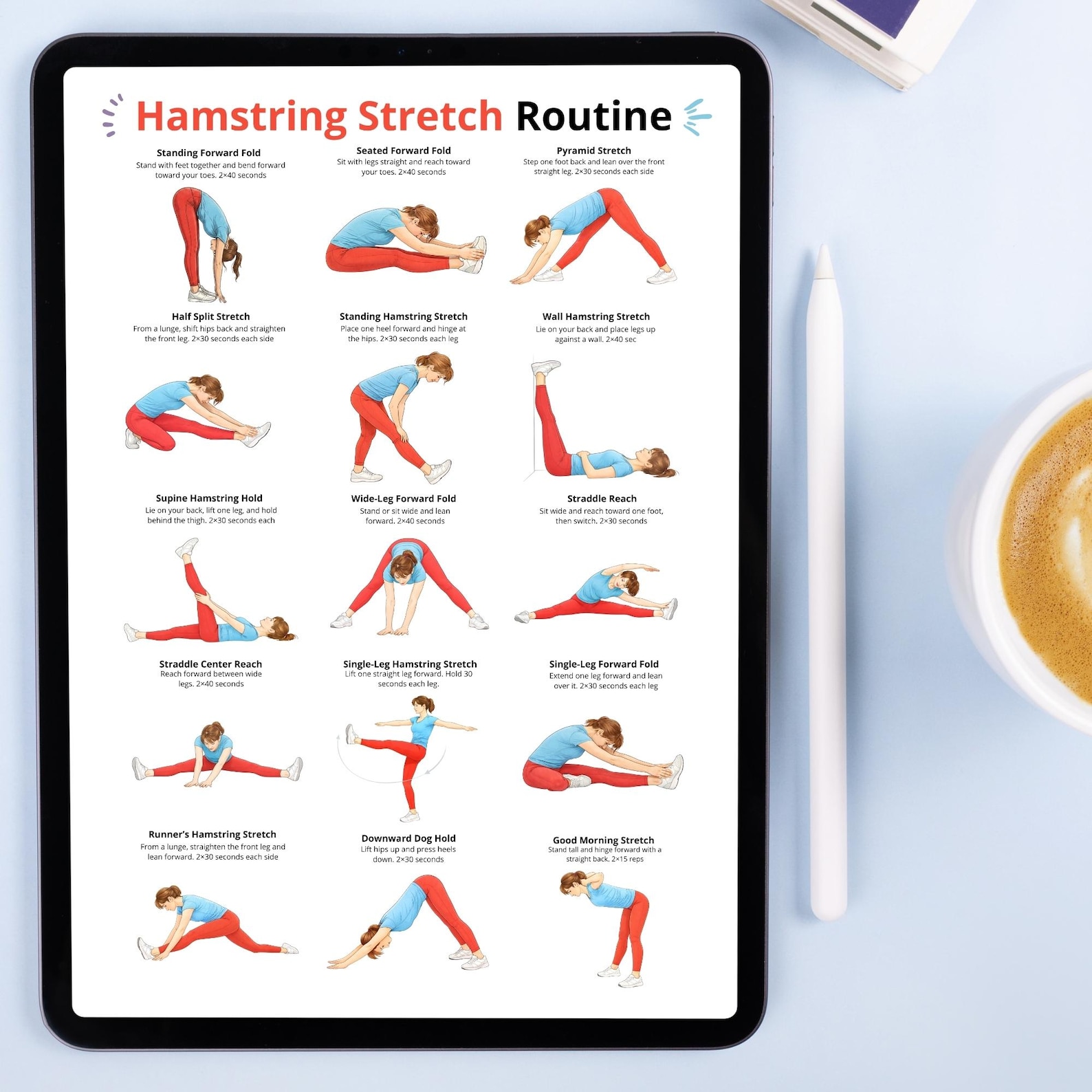 Hamstring Stretch PDF, Hamstring Exercises, Leg Stretching Workout ...