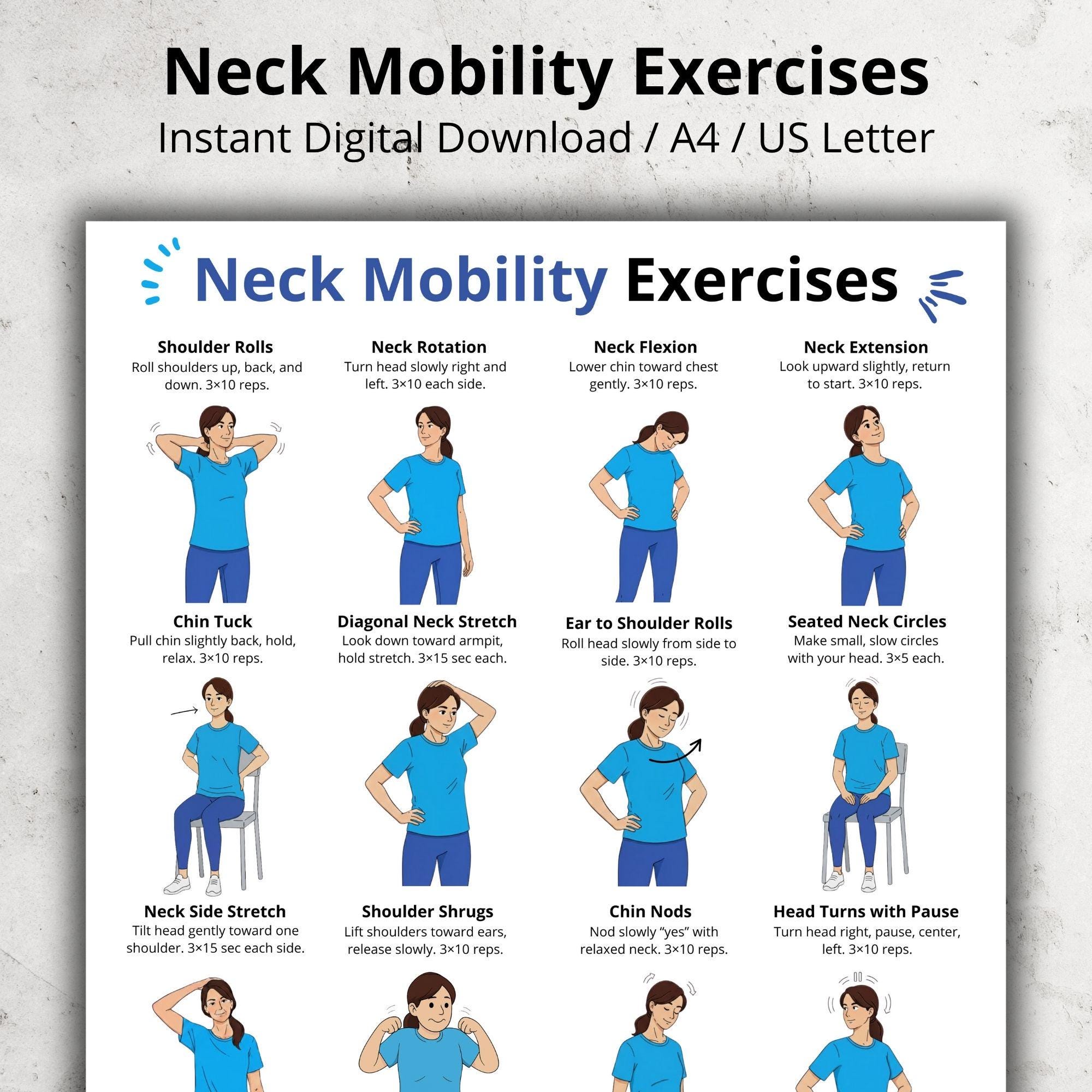 Neck And Shoulder Stretch Chart For Seniors Desk Workers Gentle 