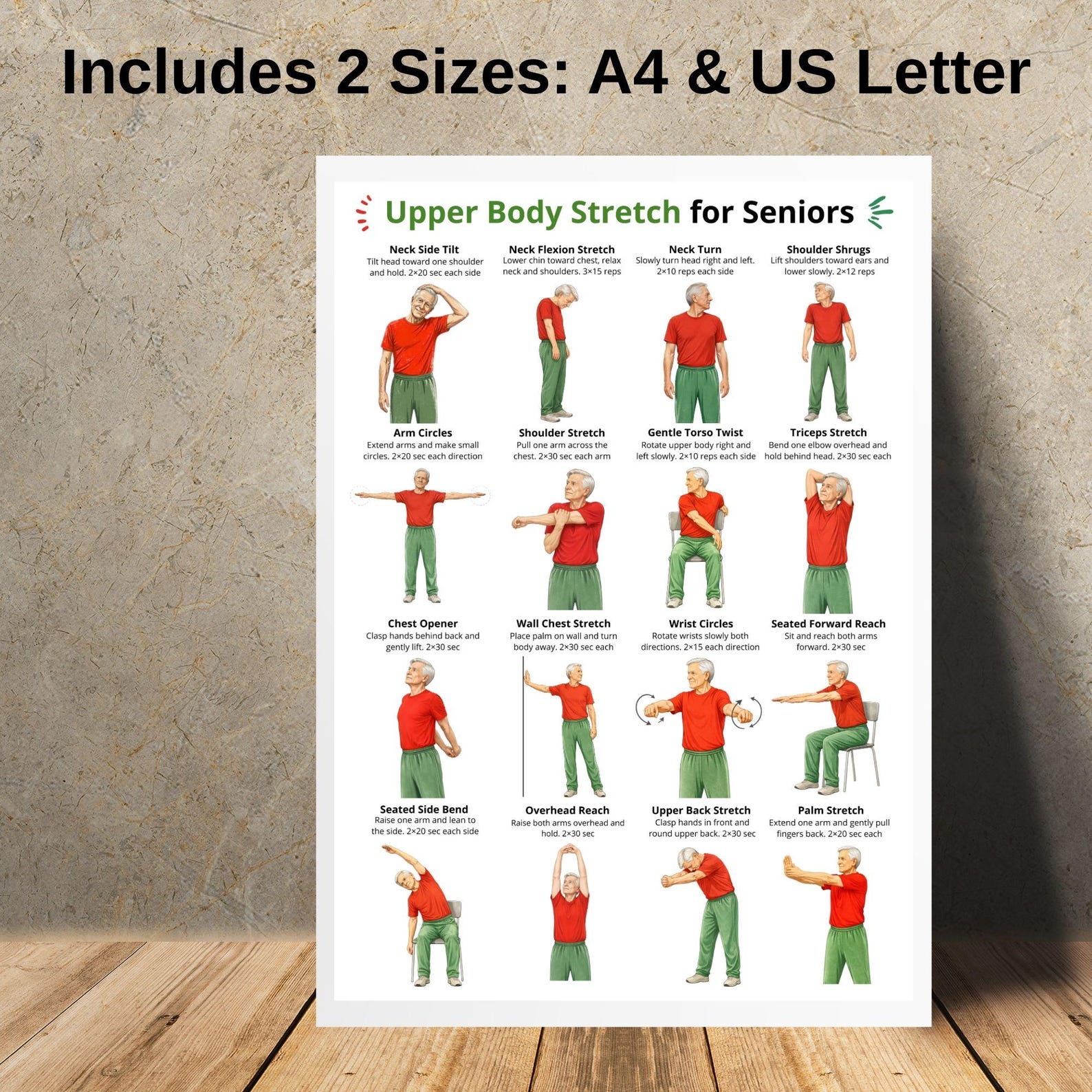 Upper Body Stretch for Seniors Printable PDF, Stretching Exercises for
