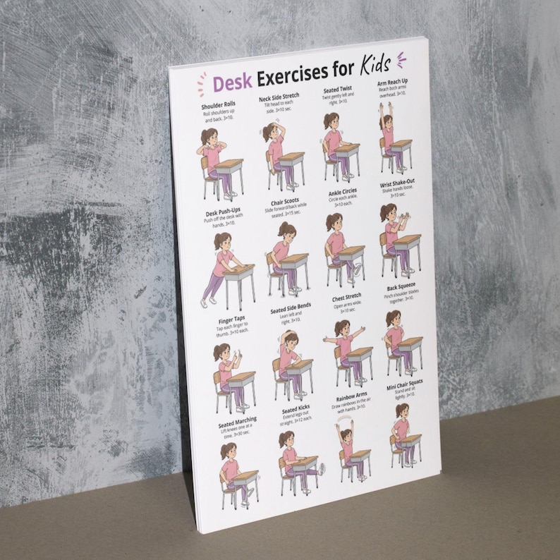 Desk Rows Exercise Desk Exercises for Kids Printable | Classroom Chair Activities | Seated ...