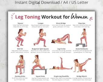 Beintraining für Frauen | Unterkörper Übungstabelle | Gesäß und Oberschenkel Home Workout Wandkunst | Digitales Fitness Gym Dekor druckbares Poster