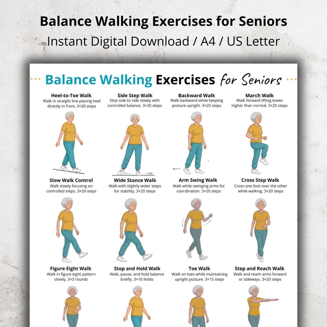 Walking Exercises for Seniors Printable, Balance and Coordination ...