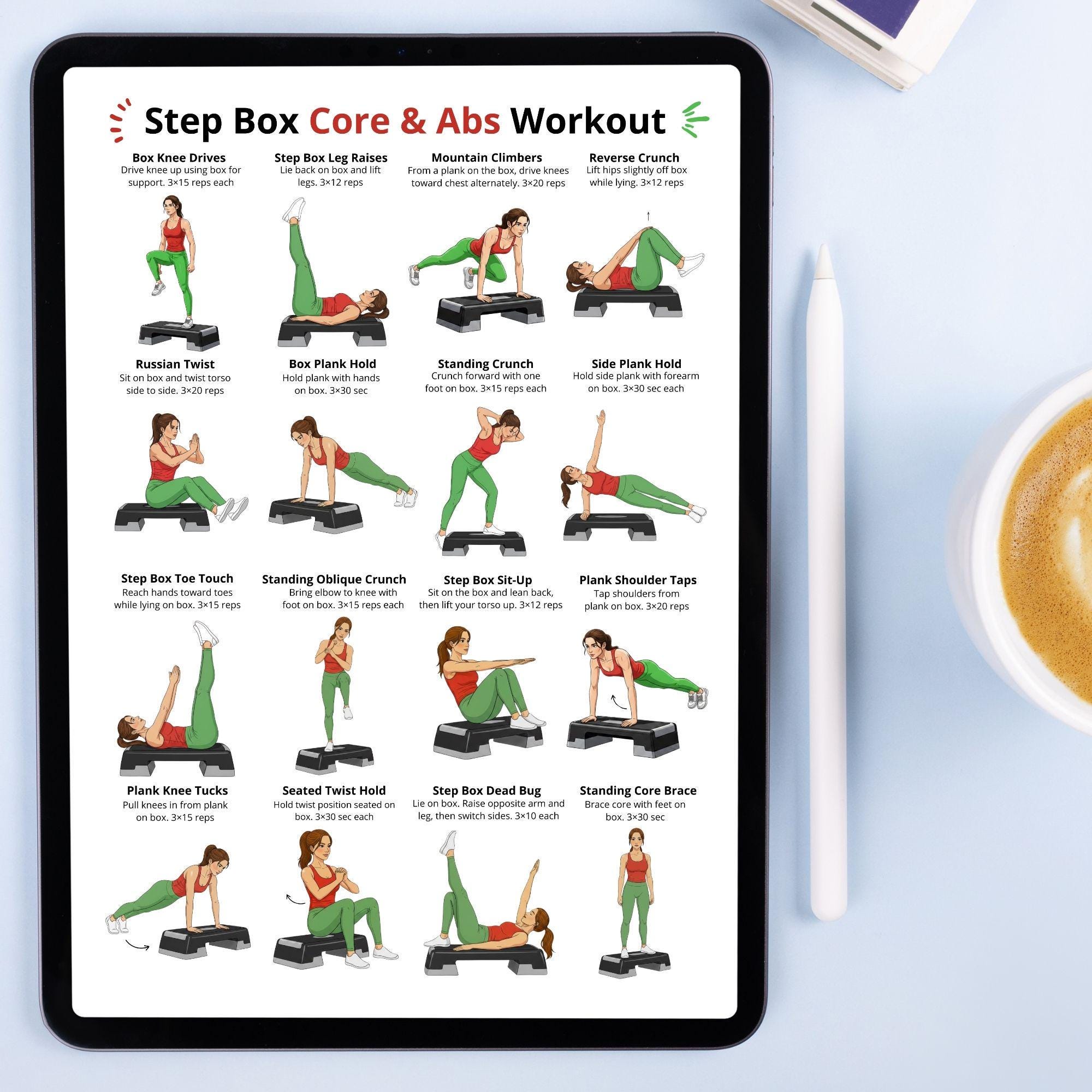 Step Box Core and Abs Exercise Poster – Core & Abdominal Exercises ...
