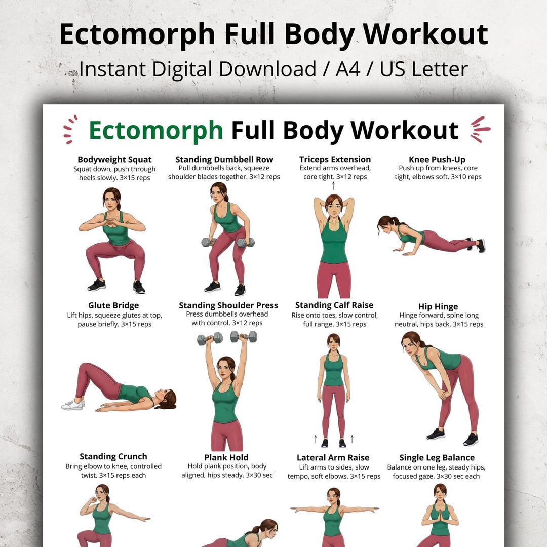 Ecomorph Chart Ectomorph Full Body Workout Poster PDF, Dumbbell and Bodyweight ...
