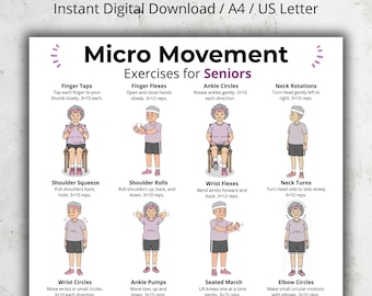 Senior Exercises | Micro Movements for Daily Mobility Poster PDF | Gentle Low Impact Seated & Standing Exercises Chart for Older Adults