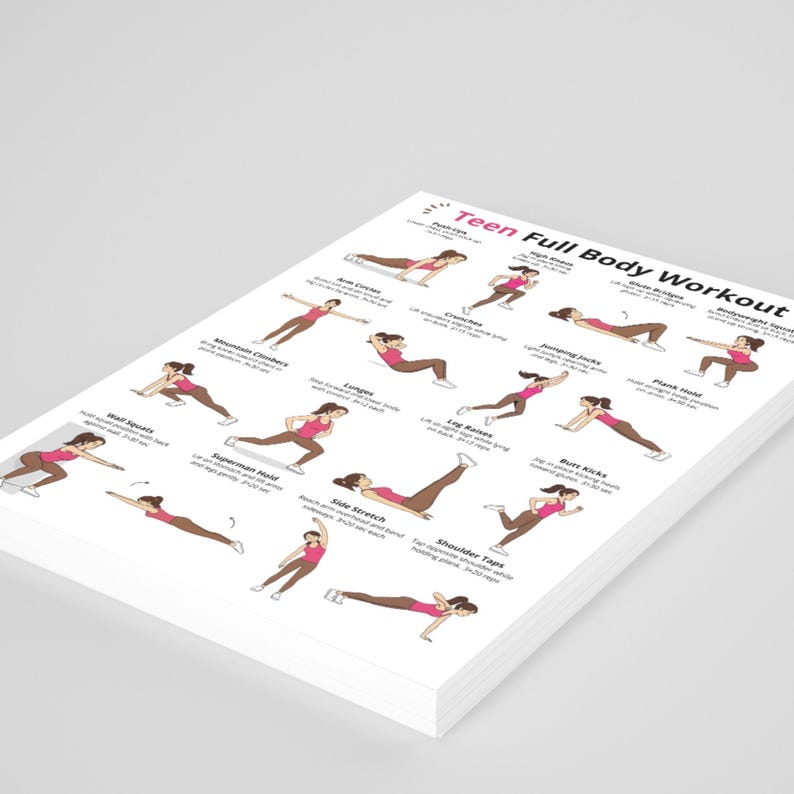 Teen Full Body Workout Printable, at Home Exercise Chart, Bodyweight ...