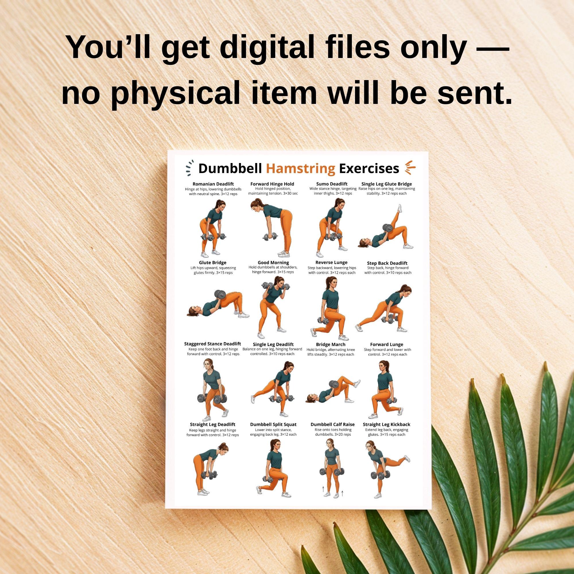 Dumbbell Hamstring Exercises Poster PDF, Hamstring Workout Chart ...