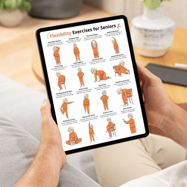 Flexibility Exercises for Seniors Printable | Gentle Stretching Chart ...