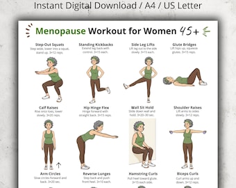 Menopause Workout Poster, Women 45+ Exercise Chart, Low Impact Fitness Printable, Mature Women Workout Sheet, Gentle Home Exercise PDF
