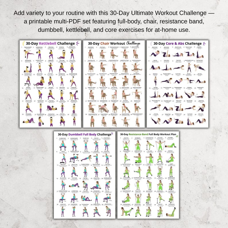 30 Day Ultimate Workout Challenge Printable PDF, Full Body Workout Plan ...