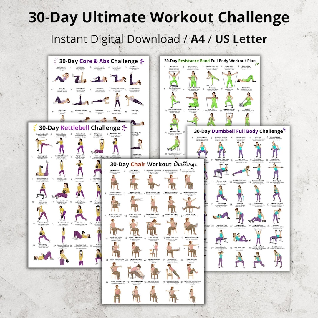 30 Day Ultimate Workout Challenge Printable PDF, Full Body Workout Plan ...