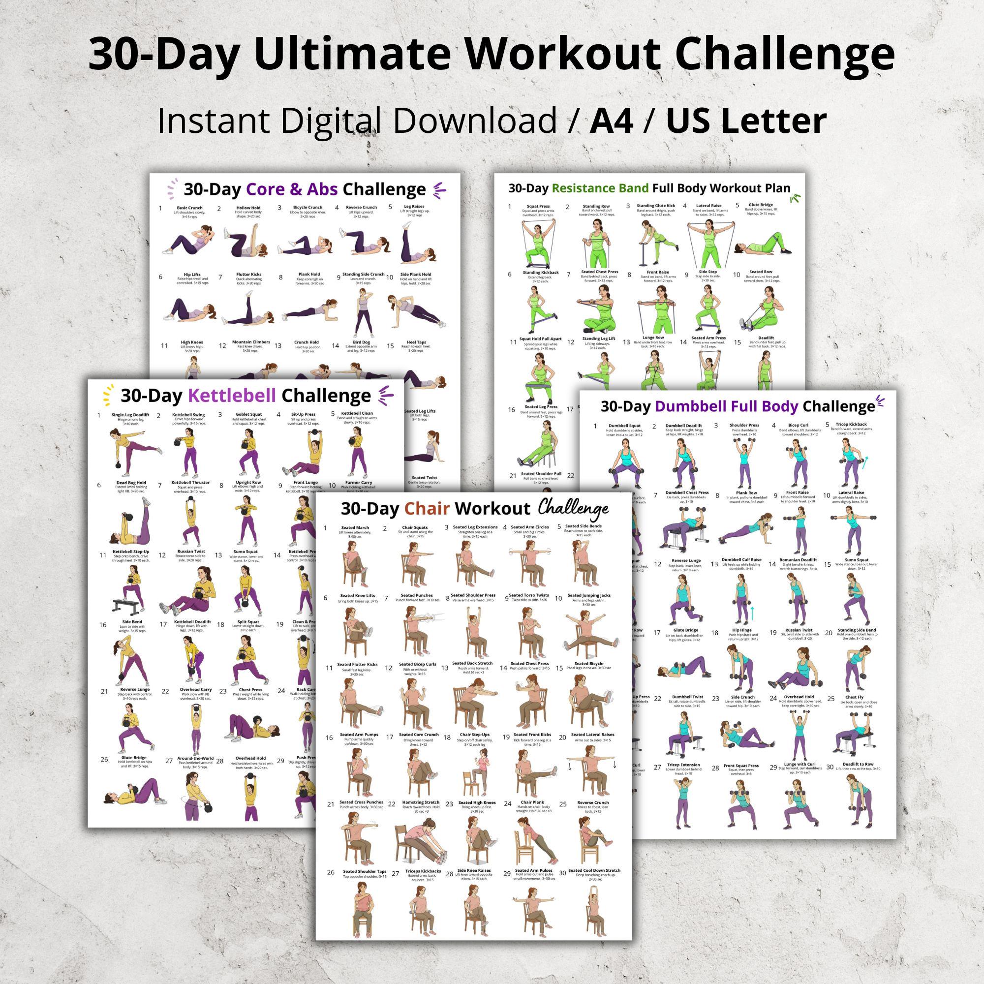 30 Day Ultimate Workout Challenge Printable PDF, Full Body Workout Plan ...
