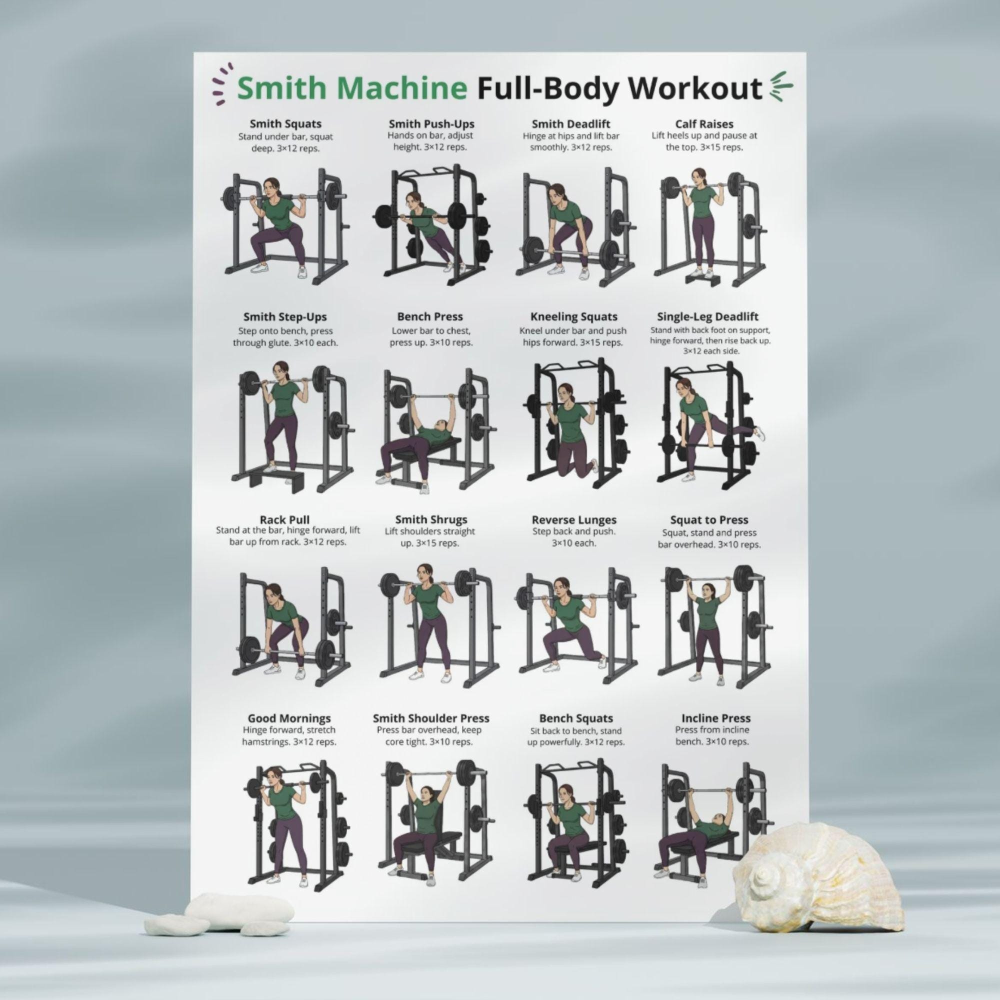 Smith Machine Full Body Workout Poster, Gym Exercise Chart, Smith