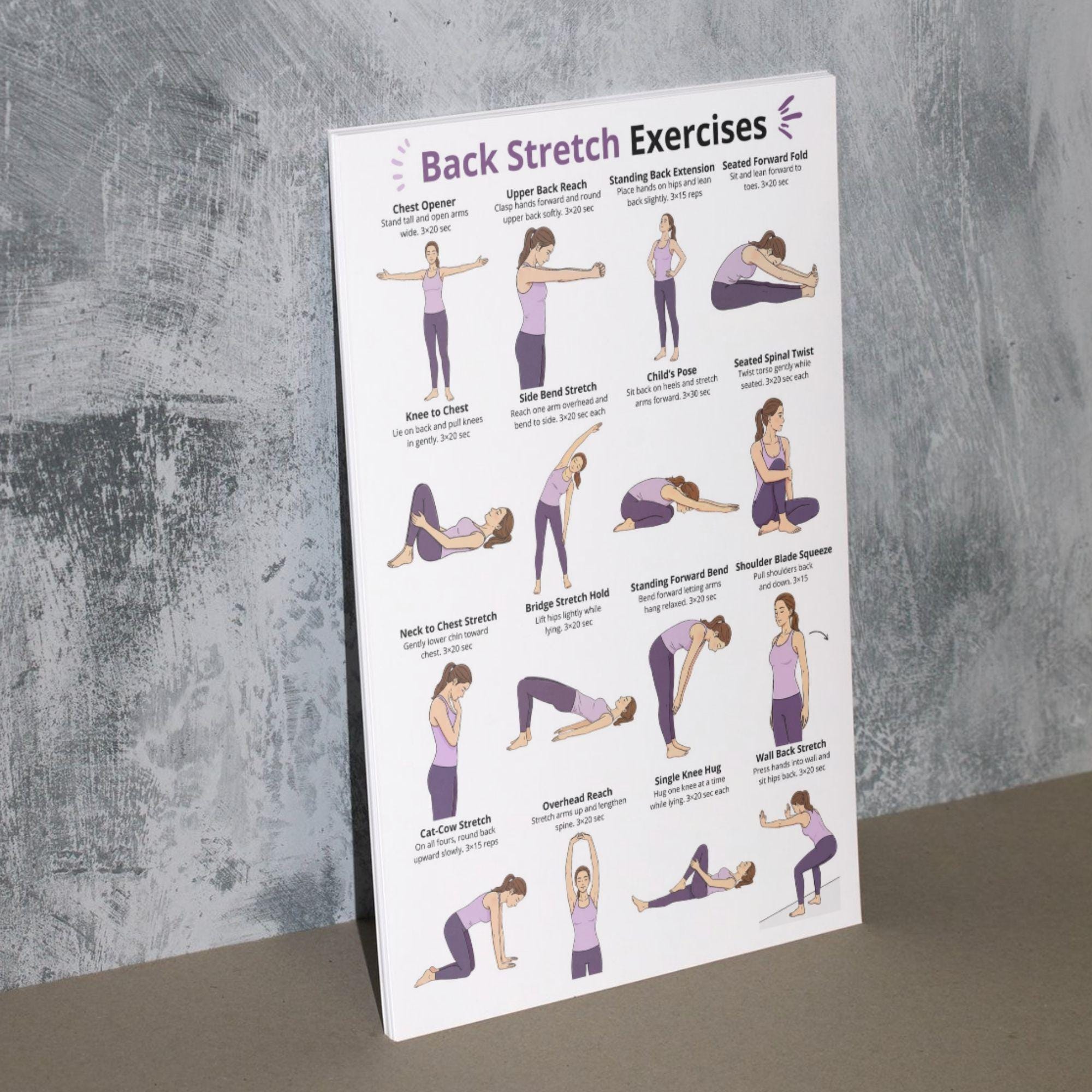 Back Stretch Exercises Chart, Upper & Lower Back Exercise Routine ...