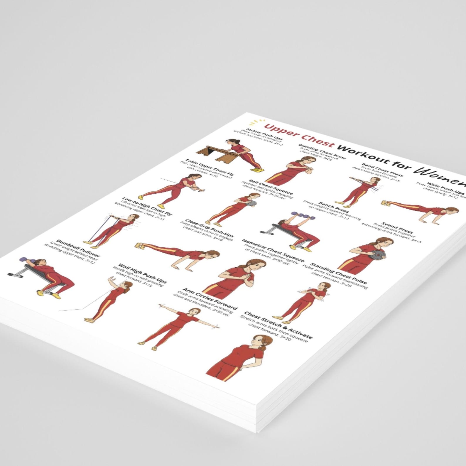 Upper Chest Workout Poster for Women, Chest Exercise Chart at Home ...