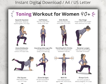 Workout for Women 40+, Low Impact Exercise Chart for Women Over 40, Home Workout Poster Printable, Illustrated Full Body Exercises for Women