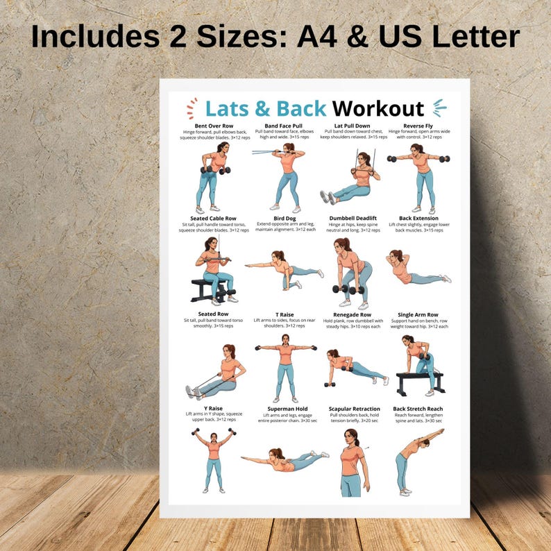 Lats and Back Workout Poster PDF, Lat and Upper Back Exercise Chart ...