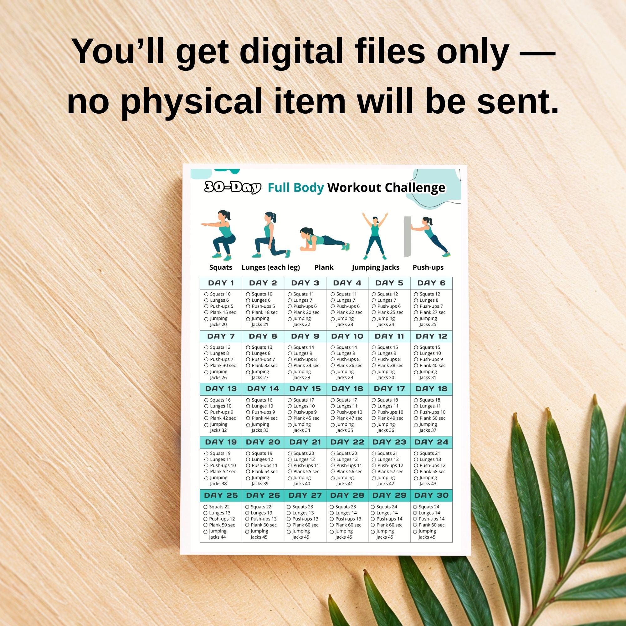 30 Day Full Body Workout Challenge – at Home Exercise Chart, No ...